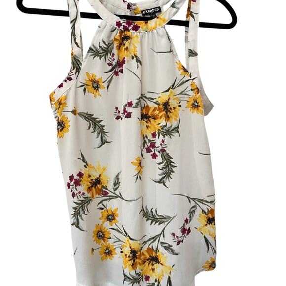 Express White Floral Halter Top S – Gold & Pink Print, Sleeveless, EUC - Picture 2 of 7